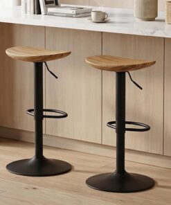Kidol & Shellder Taburetes de Bar Juego de 2 de Madera Maciza Base Metálica Giratoria Ajustable en Altura Fácil de Montar Moderna Encimera de Cocina Industrial…