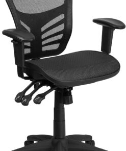 Flash Furniture Nicholas - Silla de Oficina ergonómica giratoria ejecutiva con Respaldo Medio, Malla Negra Transparente, Multifuncional, con Brazos Ajustables