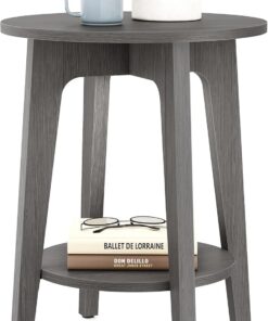 VASAGLE MAEZO Collection - Mesa auxiliar, mesa auxiliar redonda pequeña de 2 niveles, mesita de noche con patas cónicas, transiciones curvas, para espacios pequeños, sala de estar, dormitorio, color
