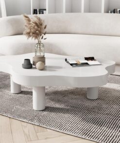 SEIFE Mesa de Centro de Madera con Forma de Nube para Sala de Estar, mesas de Centro Bajas y pequeñas de Nogal de Estilo Moderno para Espacios reducidos(White,90 * 60cm/35 * 23in)