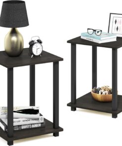 Furinno Simplistic Mesa Auxiliar, Madera compuesta, Espresso/Negro, 2 Unidades