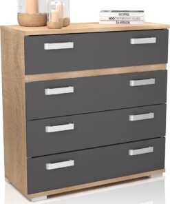 duehome | Comoda 4 Cajones, Cómoda Almacenaje Dormitorio, Modelo Ataneq, Acabado en Cambria y Grafito, Medidas: 89 cm (Largo) x 89,6 cm (Alto) x 39,6 cm de (Fondo)
