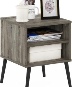 Furinno Claude Estilo Mediados de Siglo, Mesa Auxiliar, mesita de Noche con Patas de Madera, ingeniería, Roble Francés Gris, Talla única