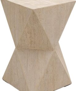 Kare Design Mesa Auxiliar Luxury Triangle Travertine, Beige, Aspecto Piedra, Altura 54cm, Moderno, Elegante, Mesa de Centro, Mesita de Noche, Decorativa, Decoración para Salón
