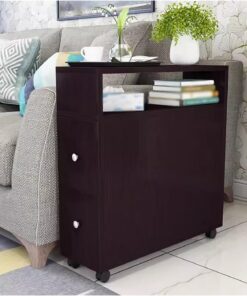 Aparador de Cocina Gabinete Lateral de Esquina for Sala Estar, Moderno y Sencillo, con 2 cajones, sofá, Mesa pequeña Estrecha móvil 4 Ruedas(Negro,60x25x65cm)