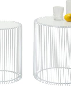 Kare Design Moebel Power Mesita Baja Filo, Set di 2, Blanco, 46x45x45cm