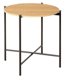 AKTIVE MAX Home Mesa Auxiliar, 40x40x40 cm, Peso máximo soportado 4 kg, Redonda, Efecto Roble, Estructura metálica Negra, para salón, Bandeja extraíble, Dormitorio, Oficina (18504)