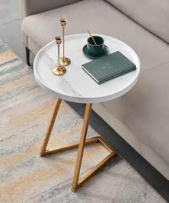 Mesa auxiliar en forma de C - Mesa auxiliar moderna para espacios pequeños, uso versátil para sofá y TV, muebles elegantes para sala de estar y dormitorio