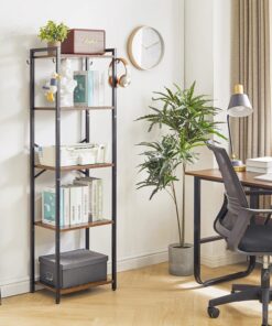 YMYNY Librería de 5 Niveles, Estantería, Biblioteca, Altura 147 cm, Estantería para Oficina, Marco Metálico, Industrial, para Sala de Estar, Estudio Oficina, Cocina, Marrón Rural HBC005H