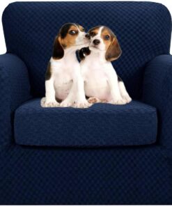 MAXIJIN 2 Piezas Nuevo Fonda para Silla Jacquard con Brazos Super Elástica Antideslizante Funda para Sala Amigable con Mascotas Protector Elástico para Sofá Sillón (1 Plaza, Azul Marino)
