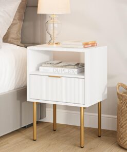 HEYZOEY Mesita de Noche, mesita de Noche Moderna, Estilo Bohemio, para Dormitorio, salón, Blanco (1 Estante Abierto y 1 cajón)