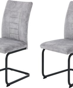Hela Tische, Juego de 2 sillas de Comedor Volantes Gela, Funda de Terciopelo Plateado, Ancho del Asiento XL, suspensión Ondulada, Estructura de Tubo Redondo, Color Negro, soporta 140 kg