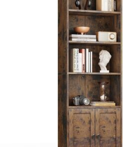 Coleshome Estantería con Puertas 6 Niveles, Librería 176cm Marrón | Montaje Fácil 176x48x24cm Estanterías Repisas Ajustables Antivuelco 80-120 Libros Salón Dormitorio Oficina