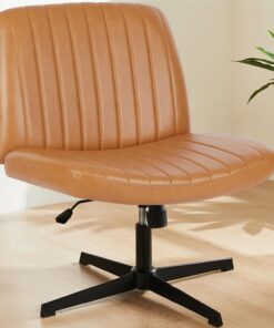 Sweetcrispy Silla de Oficina sin reposabrazos, Silla de Escritorio con Piel sintética, Silla de Lectura con cojín más Ancho para Sentarse en el Asiento de Sastre, Altura Regulable, Silla giratoria de