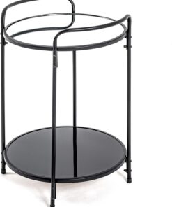 HAKU Mesa de Centro Redonda, Mesa Auxiliar con Tablero de Cristal Negro, Metal y Cristal de Seguridad de 5 mm, Efecto Espejo - Dimensiones: Altura 50 x Ø 37 cm. Estilo: Moderno