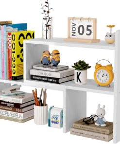 EasyPAG Madera Mini Estantería Escritorio Ajustable Estante Sobremesa Librería Pequeña Independiente Hogar y Oficina Organizador de Escritorio,Blanco