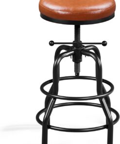 Yaheetech Taburete Industrial Vintage de Bar Silla de Comedor Marrón Claro | Taburete de Bar, Mueble Cocina, Metal Redondo Taburete de Altura de Mostrador para Salón, Bar, Cafetería y Bistro