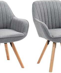 MEUBLE COSY Juego de 2 Sillas de Comedor Giratorias 360° Sillones de Maquillaje Escritorio Patas de Madera Tapizado en Tela con Respaldo y Brazos para salón Cocina Oficina, Gris
