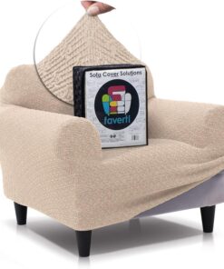 FAVERTI® Funda Sillón Premium 1 Plaza - Funda de Tejido Súper Elástico para Sillones de 70 a 100cm | Modelo BOCAIRENT | Beige | Funda Sillón Súper Ajustable | Protector Sillón Elegante Tacto Algodón