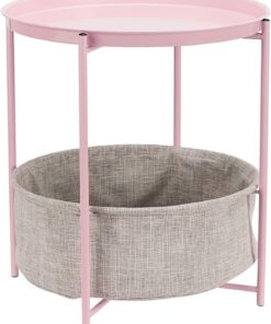 Amazon Basics Mesa auxiliar Redonda con capacidad de almacenamiento en Rosa Apagado con tejido gris jaspeado, 44.96 cm D x 44.96 cm W x 48 cm H