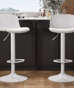 Kidol & Shellder Juego de 2 taburetes de Bar con Respaldo de Altura Regulable, Color Blanco, sillas de Bar giratorias, taburetes de Cocina para Cocina y mostrador