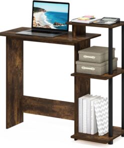 Furinno EFFICIENT para Juegos con 3 Estantes Laterales Abiertos, Ideal para Ordenador Portátil, Oficina En Casa, Estudio O Dormitorio, Color Pino Ámbar.