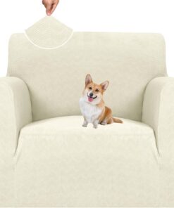 YSTELLAA Funda Sofa 1 Plaza con Reposabrazos, Ajustables Fundas para Sillones, Elasticas Protector Cubiertas De Sofá, Antideslizante, Extraíbles, Lavables, para Saló, Beige