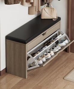 Bancos de almacenamiento, Organizador de zapatos con caja de almacenamiento superior, Cajón abatible Banco zapatero Banco de entrada con acolchado para entrada estrecha, sala de estar, dormitorio(Gray