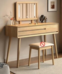 Tocador de Madera para Dormitorio con Espejo, Mesa de Maquillaje Moderna con 3 cajones, Tablero Espacioso y Altura de Espejo Ajustable Zona de Maquillaje en casa(Wood,80cm/31.5in)