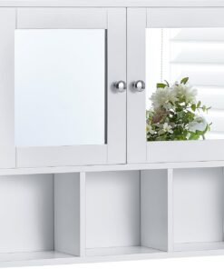 Home Discount Milano Estantes de Almacenamiento de Armario de baño con Espejo montado en la Pared, Doble Puerta, Color Blanco