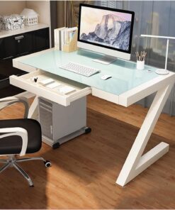Mesa ordenador Escritorio de PC de vidrio templado moderno y sencillo, escritorio de oficina for el hogar, escritorio de dormitorio, escritorio de almacenamiento con cajones Escritorio gaming(Blanco,1