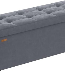 SONGMICS Puff Almacenaje, Banco Plegable, 38 x 110 x 40 cm, Reposapiés, 112 L, Superficie de Terciopelo, para Dormitorio, Sala de Estar, Dormitorio, Gris Pizarra LSF0518G02
