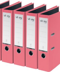 VON Leitz 10551021 - Archivador A4, cartón con tapa de plástico, ancho de lomo de 80 mm, para 600 hojas, cartón con certificado FSC, para escuela, estudio y hogar, color rosa