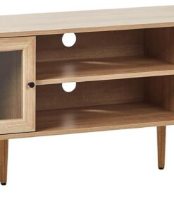 Mueble para TV con 2 Puertas de Vidrio Tablero de partículas Patas de Madera de Pino Madera Clara Albany