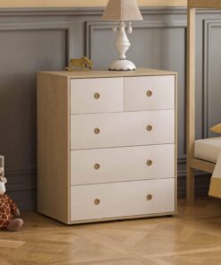 Junior Vida Neptune - Cómoda de 5 cajones para Almacenamiento de Dormitorio Moderno para niños (Blanco y Roble)