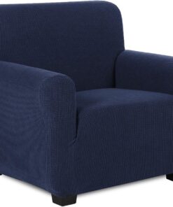 TIANSHU Funda Elástica para Sofá, Funda Sofa 1 Plaza, Ajustables Fundas Sofa Elasticas, Proteger el sofá, Funda de Sofá con Reposabrazos Antideslizante Antimanchas Lavable (Azul Oscuro)
