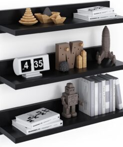 Estante de Pared, Estantes Flotantes, Set de 3, 39 cm, Negro | Estante de Pared, Juego de 3 Estantes Flotantes para Dormitorio, Cocina y Salón