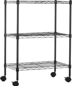 Amazon Basics Unidad de almacenamiento estrecha de 3 baldas con ruedas con estantes ajustables en altura y patas niveladoras, peso máximo de 340 kg, Negro, 34 cm x 58.9 cm x 83.2 cm (D x W x H)