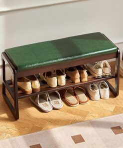 Banco Zapatero con Asiento Acolchado, Banco de Almacenamiento de Zapatos, Banco for Zapatos Verde, Banco Zapatos de Madera Abierto, for Entrada, Pasillo, Sala de Estar y Baño (Color : Gree