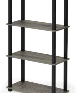 Furinno Estantes sin herramientas Francés Roble Gris/Negro Tubería rectangular