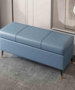 Otomana Moderno Cuero Almacenamiento Banco Taburete De Salón, Banqueta Dormitorio Banco Moderno Con Espacio De Almacenamiento, Taburete De Salón, Banqueta Rectangular Banco Pie De Cama Para Pasillo(Bl