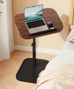 Mesa auxiliar de madera pequeña, mesa de centro para sofá: forma C, altura ajustable, sofá mesa de café móvil, mesa de café pequeña, mesa lateral para ordenador portátil, soporte para salón