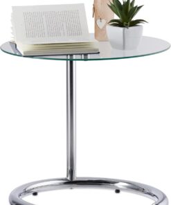 Relaxdays Mesa Auxiliar de Altura Regulable hasta 70 cm, Mesita Café, Acero Cromado-Cristal, Superficie 46 cm, Plateado