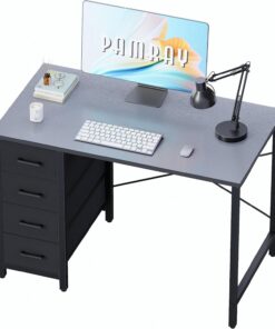 PAMRAY Escritorio para PC de 80 cm con 4 cajones, Pequeño Escritorio para el hogar, Dormitorio, Estudio, Escritorio para PC Sencillo y Moderno, Gris