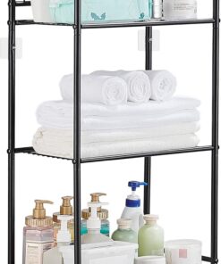 Estanteria de Baño 3 Baldas Organizador Cocina Estantes Metal Estantería de Almacenaje Estantería Cocina Estantería Metálica Toallero de Pie para Baño, Cocina, Oficina Negro