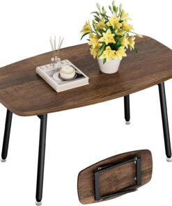 WOHOMO Mesa auxiliar plegable rústica pequeña para sala de estar, mesa portátil para espacios pequeños, mesa auxiliar rectangular de mediados de siglo, sin montaje, 31.5 x 15.7 x 17.7 pulgadas, nogal