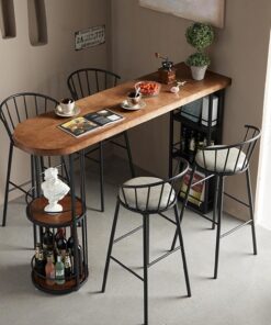 Mesa de cocina industrial comedor de madera y metal Mesa de bar terraza con bordes redondeados barra al aire libre mesas altas de bar Con soporte metálico Mesa de bar de restaurante Sin taburete(100*4