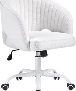 Yaheetech Silla de Oficina Giratoria con Ruedas, Silla Ergonómica Escritorio, Altura Ajustable, para Dormitorio/Estudio/Tocador, Blanco