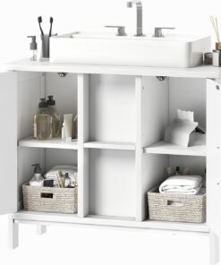 YITAHOME Armario para Debajo del Lavabo con 2 Puertas, con Estante y Cuello en U, Color Blanco