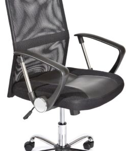 Inter Link - Silla de oficina de metal - Ruedas regulables en altura - Asiento de cuero sintético negro - Torino